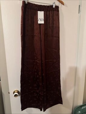 ZARA Deep Brown Satin Pants